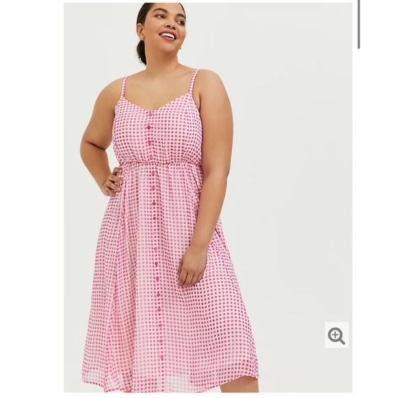 torrid Dresses & Skirts - HOT PINK GINGHAM CHIFFON BUTTON MIDI DRESS